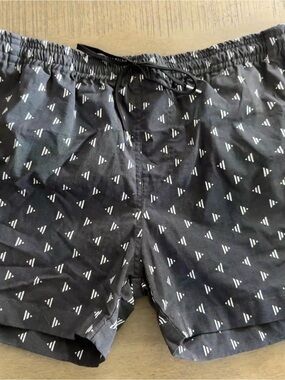 Women's Black Athletic Shorts with White Geometric Print